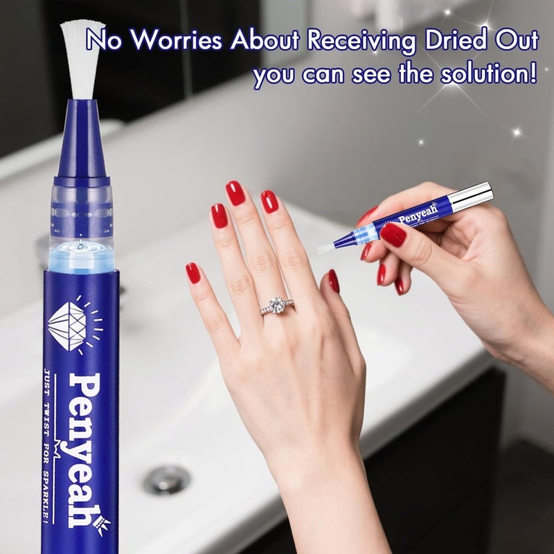 Penyeah Jewelry Cleaner Pen 2Pack, Quick Sparkle Diamond Ring Cleaner Pen Stick, Soft Brush Travel Jewelry Cleaning Pen for Diamonds,Various Gemstones,Gold,White Gold,Moissanite - Image 2